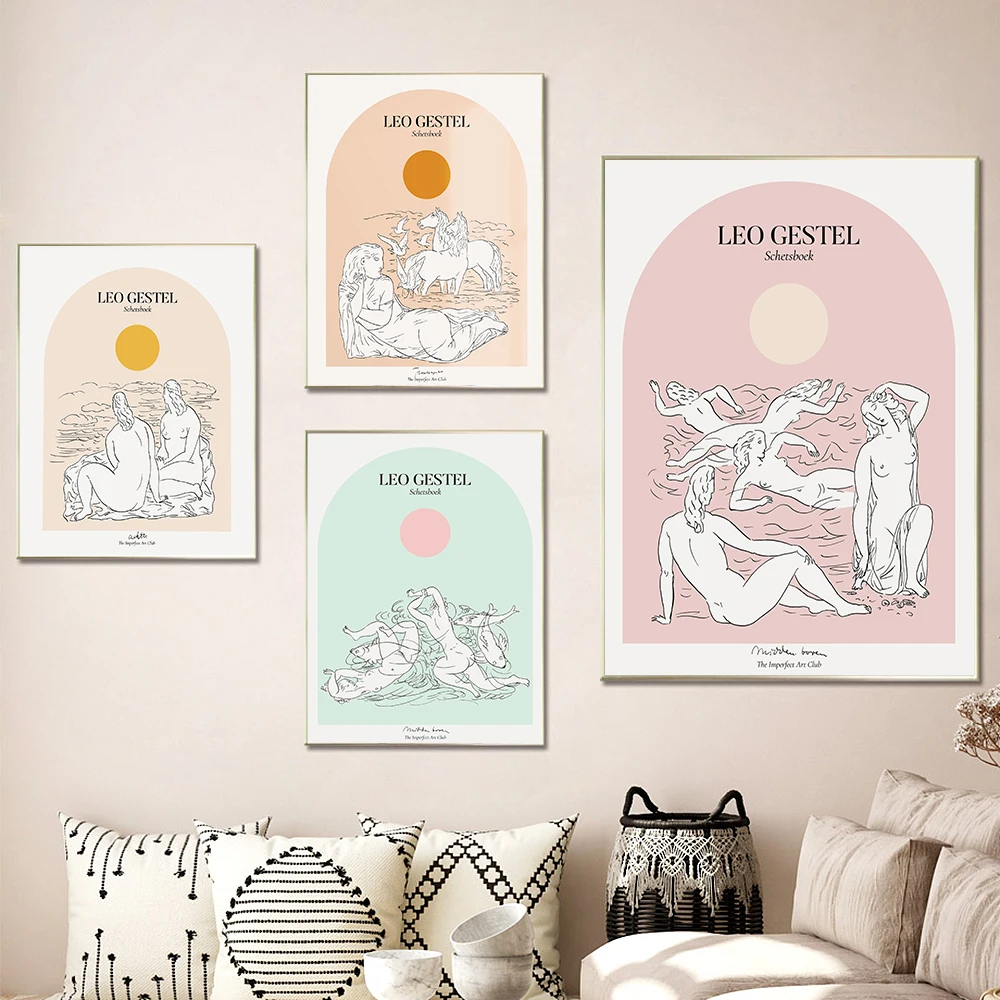 

Abstract Line Art Greek Statue Canvas Painting Modern Print Geometric Arch Shape Goddess Boho Mid Century Posters Wall Decor