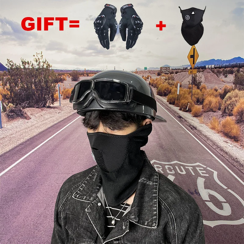 

Винтажный мотоциклетный шлем с открытым половинным лицом, мотоциклетный шлем для байкера, велосипедный шлем для езды на мотоцикле, велосип...