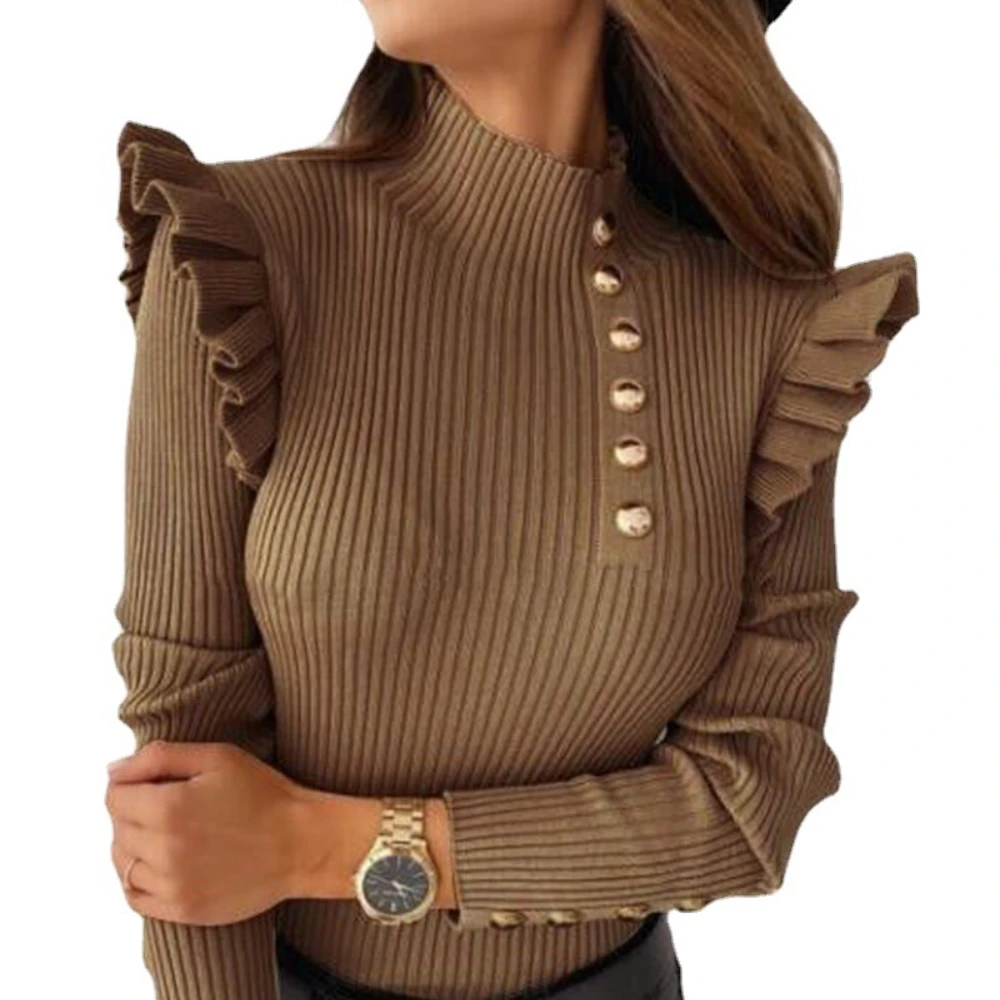 

Повседневный Женский трикотажный пуловер в рубчик на пуговицах, женская зимняя облегающая черная Базовая рубашка большого размера