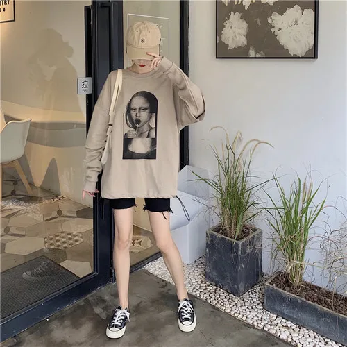 Принт с принтом повседневная свободная универсальная негабаритная круглым