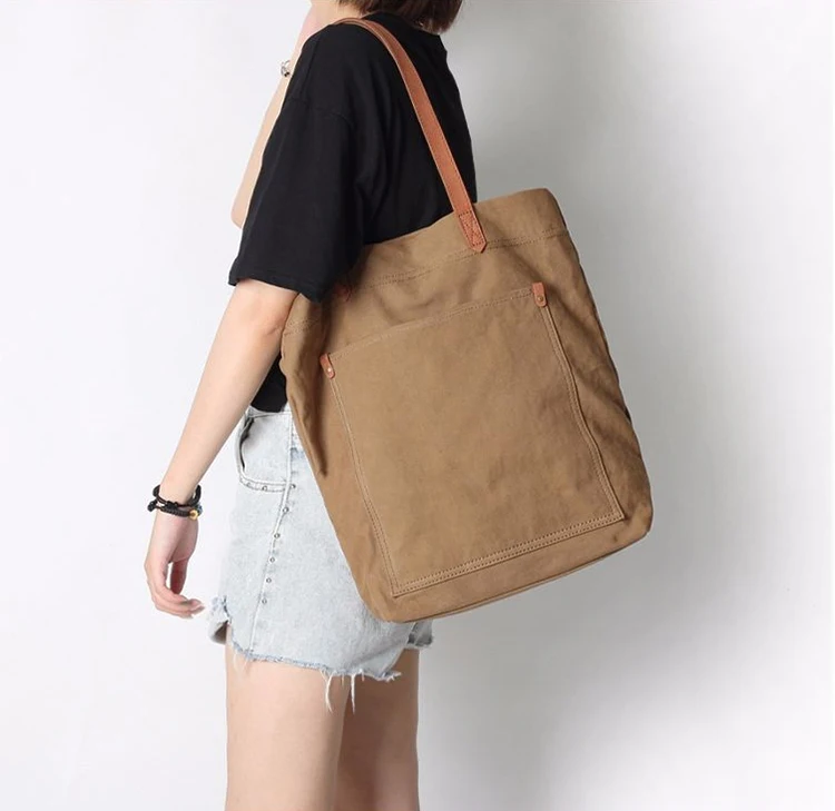 Retro Women Canvas Cotton Shoulder bag, High quality girl's crossbody bags with premium leather handle and Large Capcity