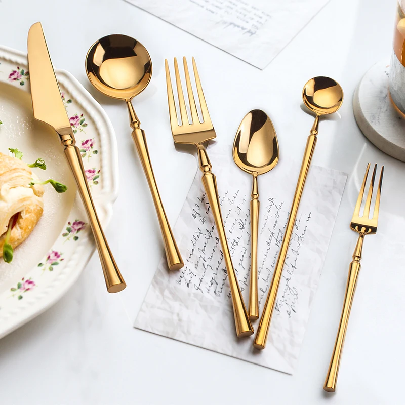 

Art Europe Gold Tableware Luxury Dinner Sets Dishes Europe Simple Cutlery Set Gift Set Sztucce Zestaw Dining Table Decor BK50DC