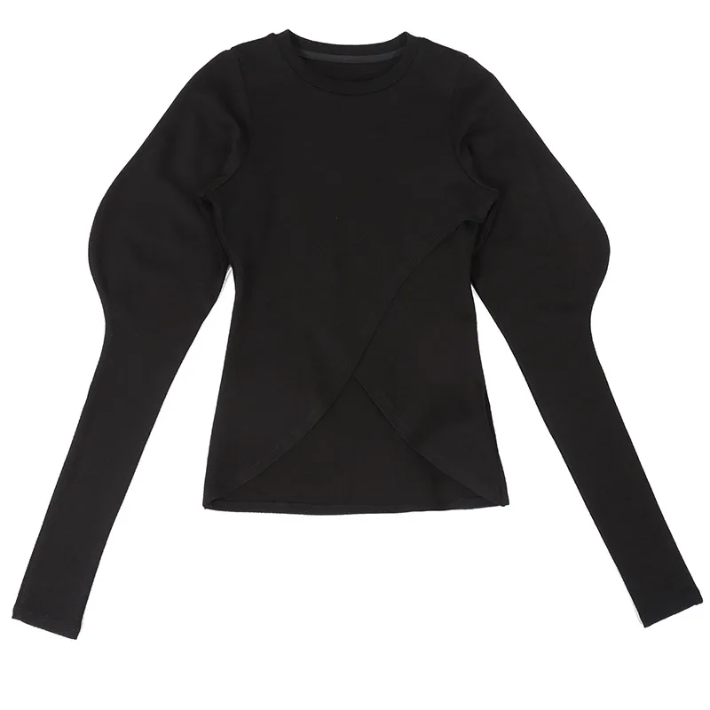 

Lamb leg sleeve tight top irregular long-sleeved t-shirt women 2020 winter new style niche design sense slim bottoming shirt
