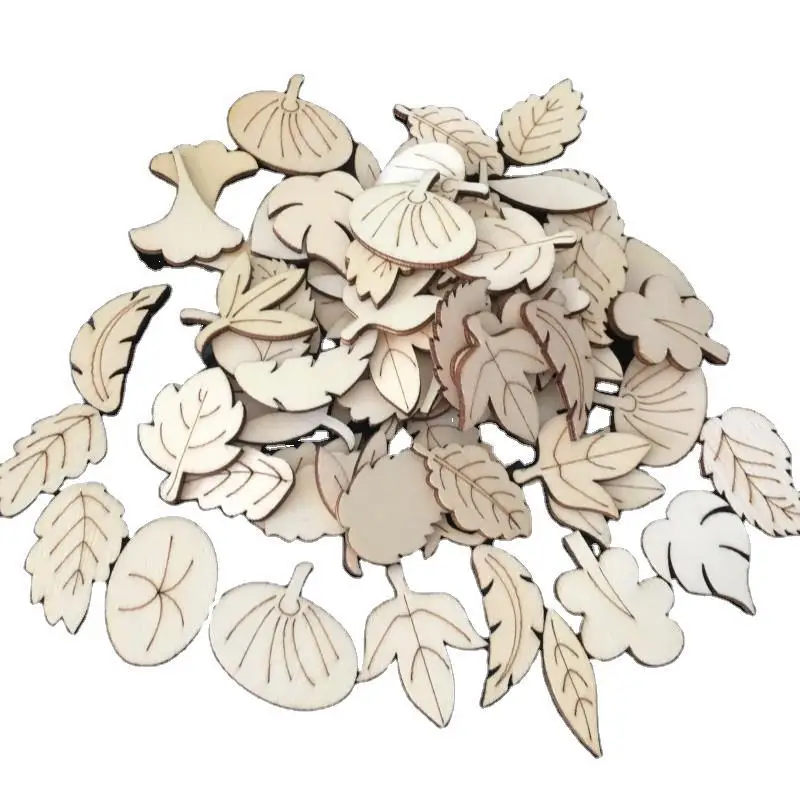 

25pcs Wooden Leaf Shaped Crafts Unfinished Wood Cutouts Pieces Wood Discs Slices for DIY Craft Wedding Birthday Party Favors