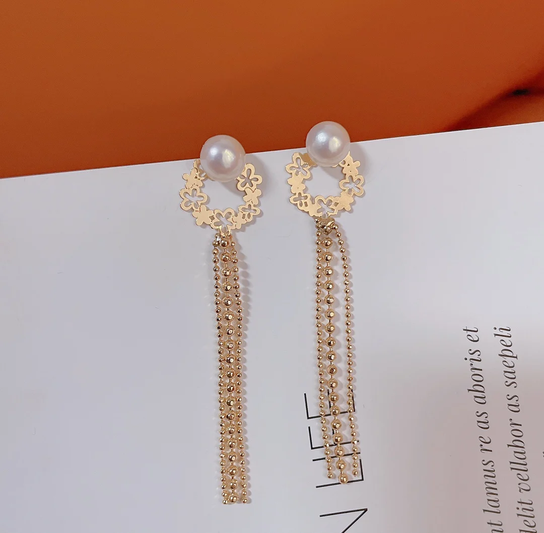 

Серьги с жемчугом❗Натуральный высококачественный пресноводный жемчуг 6-8 мм, 14 К золото, новый продукт, специальное предложение, набор