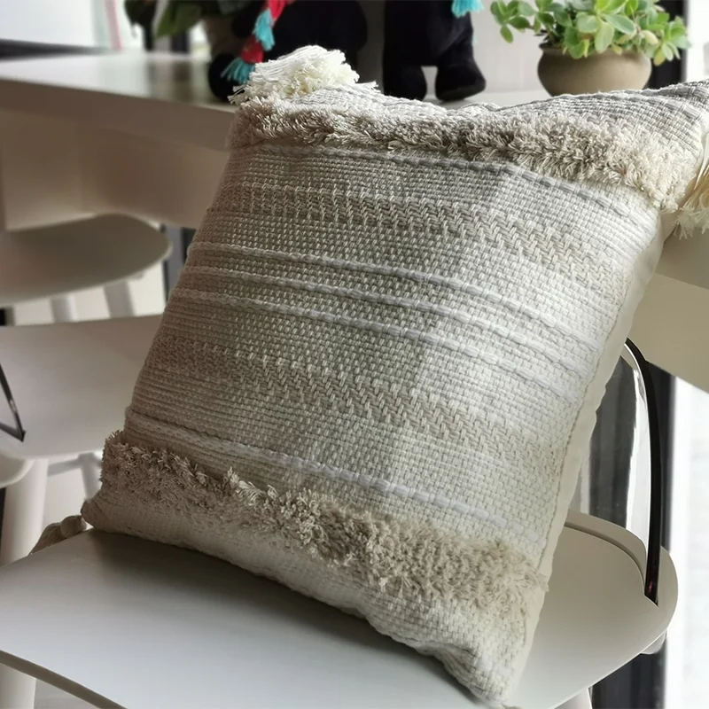 2 шт. cojines decorativos para sofa Morocco Геометрическая бежевая белая наволочка с кисточкой Рождественская наволочка для подушки Гарри стили