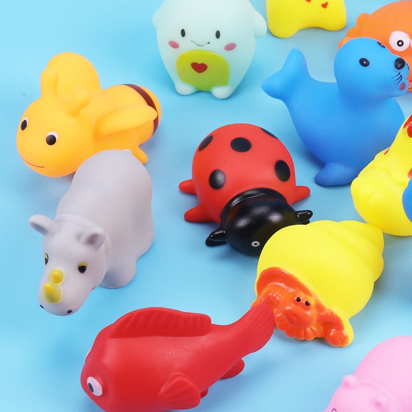 13PCS/ Set Baby Cute Animals Bath Toy Swimming Water Toys Soft Rubber Float Squeeze Sound Kids Wash Play Funny Gift