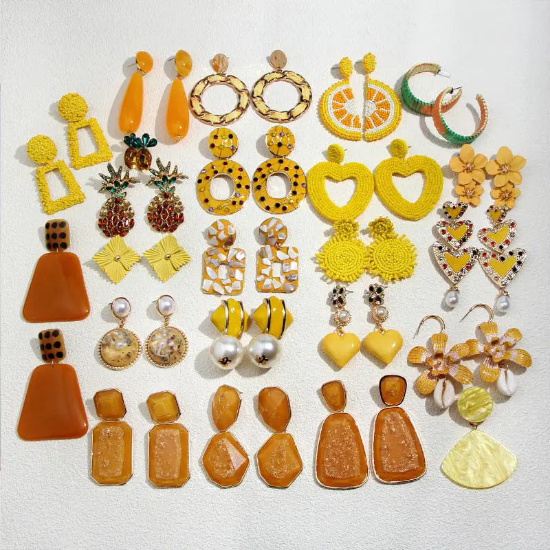 Женские Геометрические серьги подвески JUST FEEL желтые богемные этнические