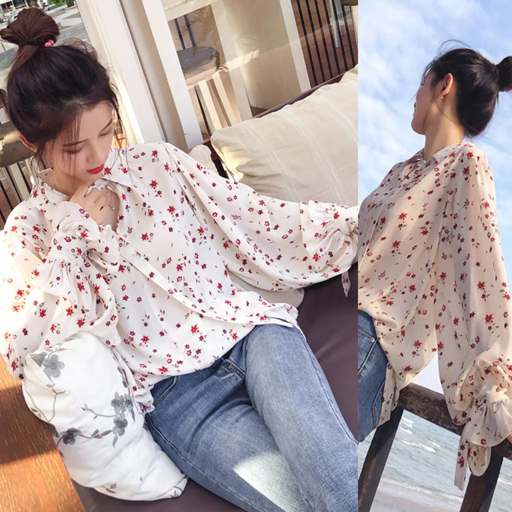 Белая шифоновая блузка с длинным рукавом и V-образным вырезом Женские топы блузки