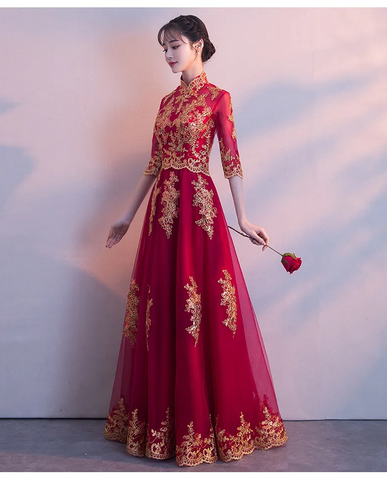 Oriental Dresses Classic Women Dress Chinese Wedding Gown Cheongsam Long Qipao Bride Traditions red charming chinese dress | Тематическая