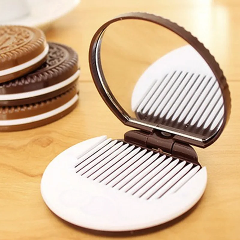 Japan and South Korea popular chocolate portable folding small mirror sandwich biscuit makeup mirror