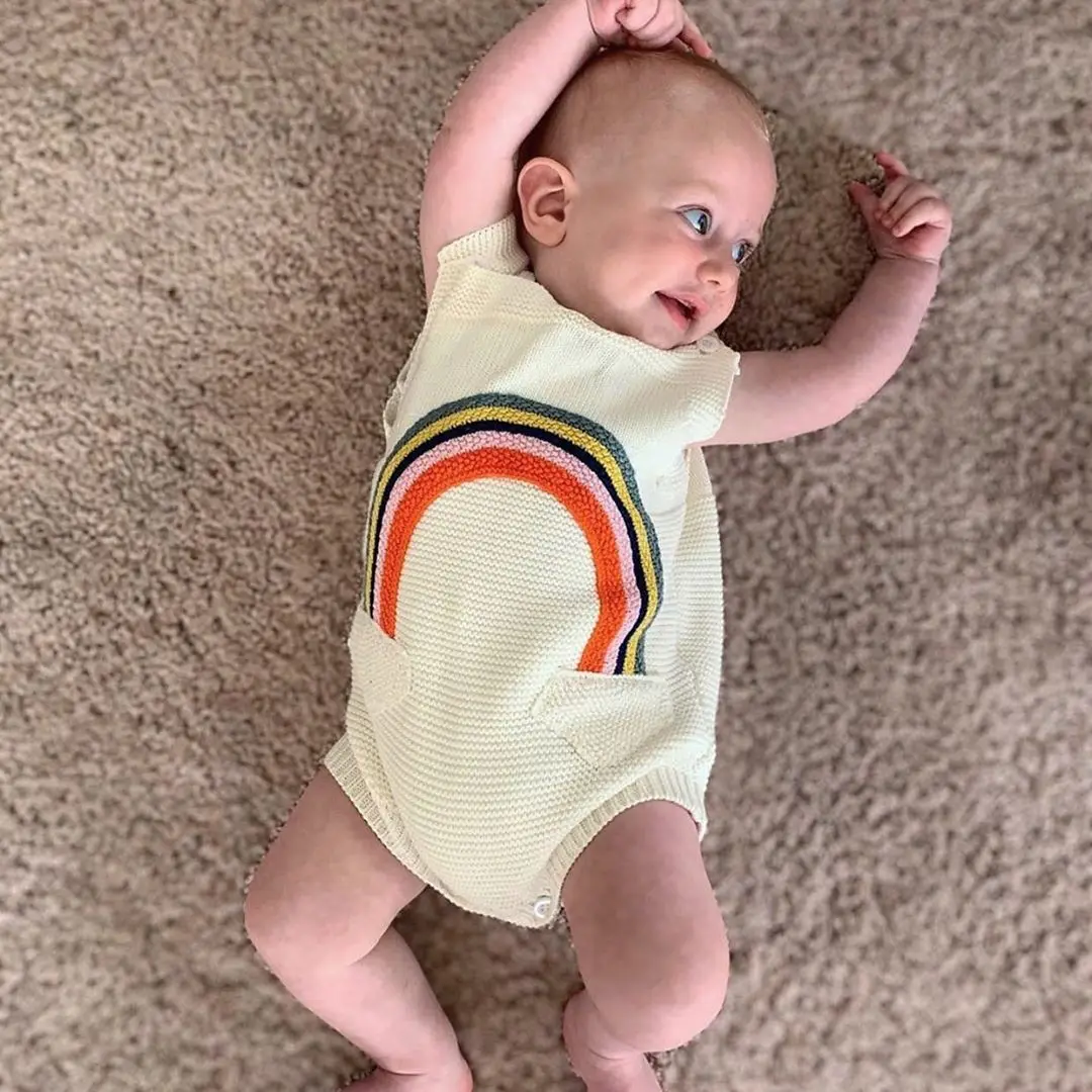

Ma&Baby 0-18M Autumn Spring Newborn Infant Baby Boy Girl Rainbow Bodysuit Knitted Sleeveless Jumpsuit