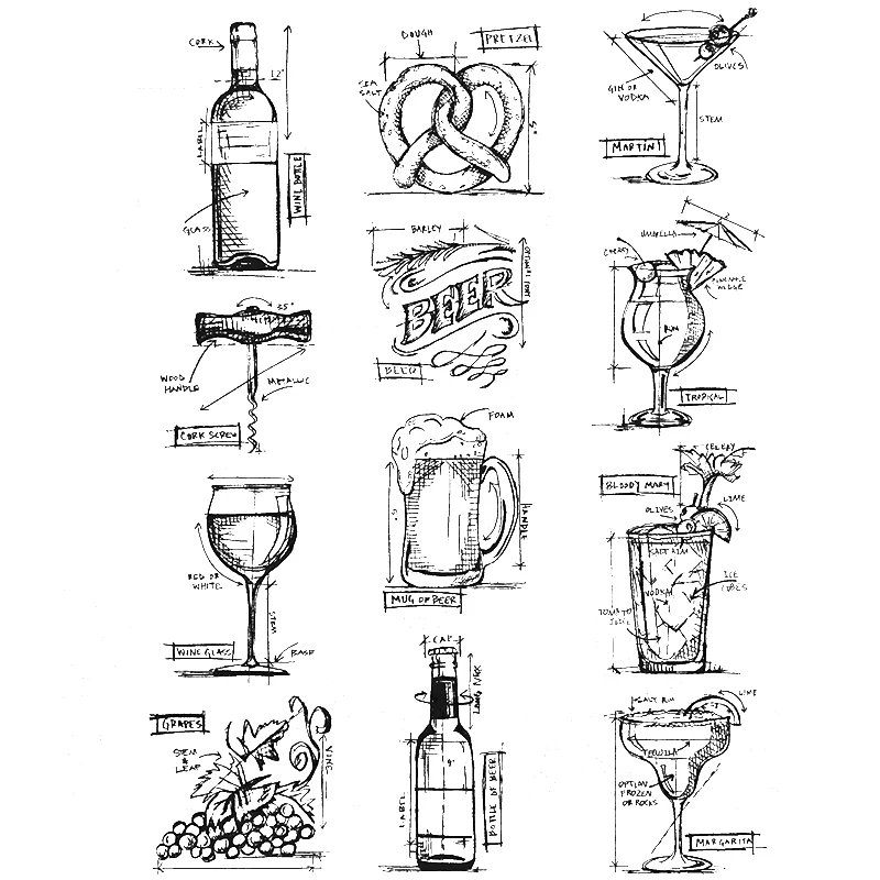 Новинка 2021 прозрачный штамп в ретро-стиле с рисунком винной пивной бутылки для