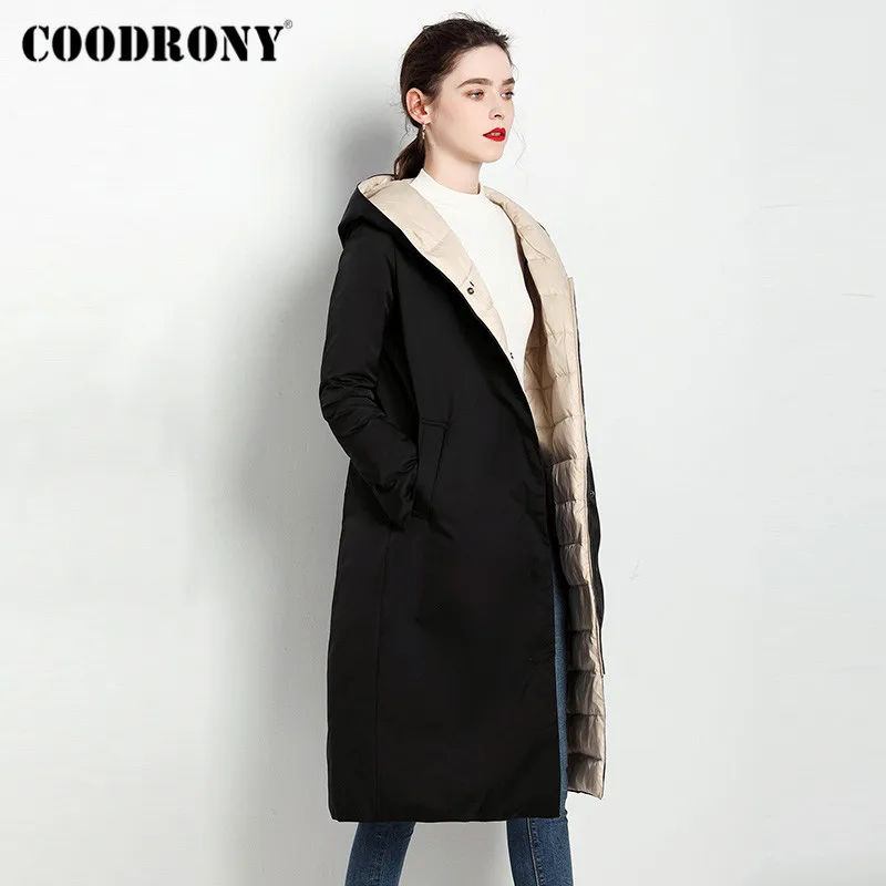 

COODRONY Brand 2020 Streetwear Thick Warm Female Coats With Pocket Fashionable Both Sides Long Women's Down Jackets W9012