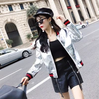 womens leather jackets coat gold silver zipper pocket cool girl autumn short outerwear baseball uniform fashion female clothed