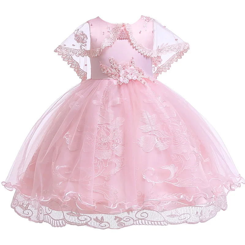 

Pink White Green Champagne Lace Flower Little Princess Dresses Children Girls' Clothing For Tulle Birthday Party with Jacket