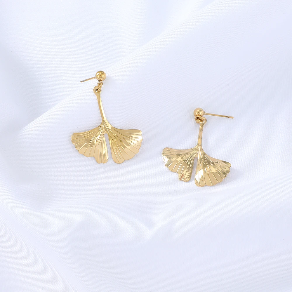Женские Висячие серьги из нержавеющей стали с листьями гинкго | Украшения и
