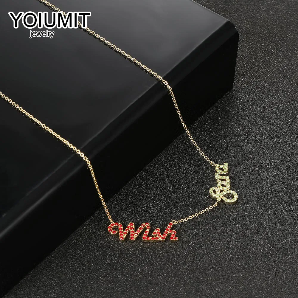 Yoiumit персонализированные пользовательские 2 имени ожерелье кристалл кулон колье