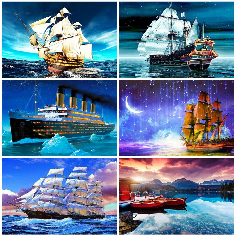 

HUACAN живопись маслом по номерам пейзаж Ручная роспись картины рисование на холсте DIY картины по номерам парусник домашний декор