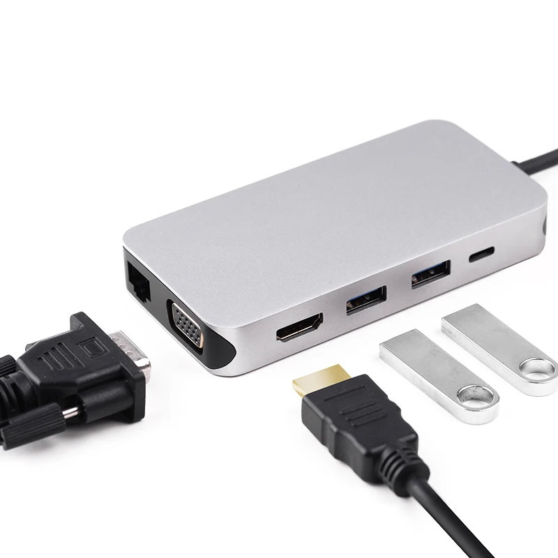 Тип c к RJ45 VGA HDMI концентратор PD аудио адаптер конвертер для ПК компьютер