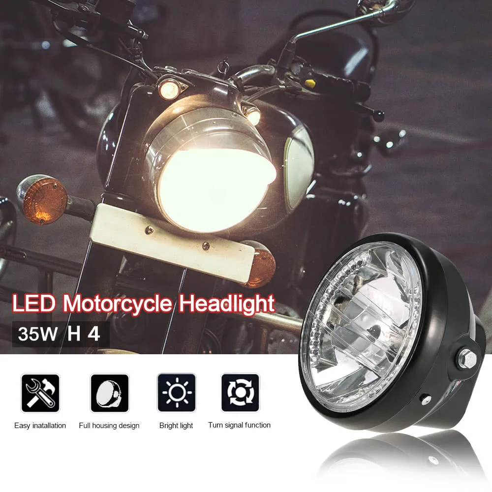 

7" Motorcycle Black Headlight Round LED Turn Signal Indicators Blue Light LED Motorcycle Headlight
