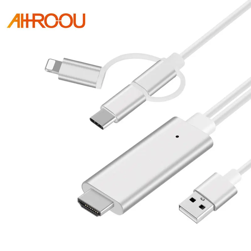 AHHROOU USB к HDMI зеркальный литой кабель MHL для iPhone iPad Lightning Android телефон светодиодный
