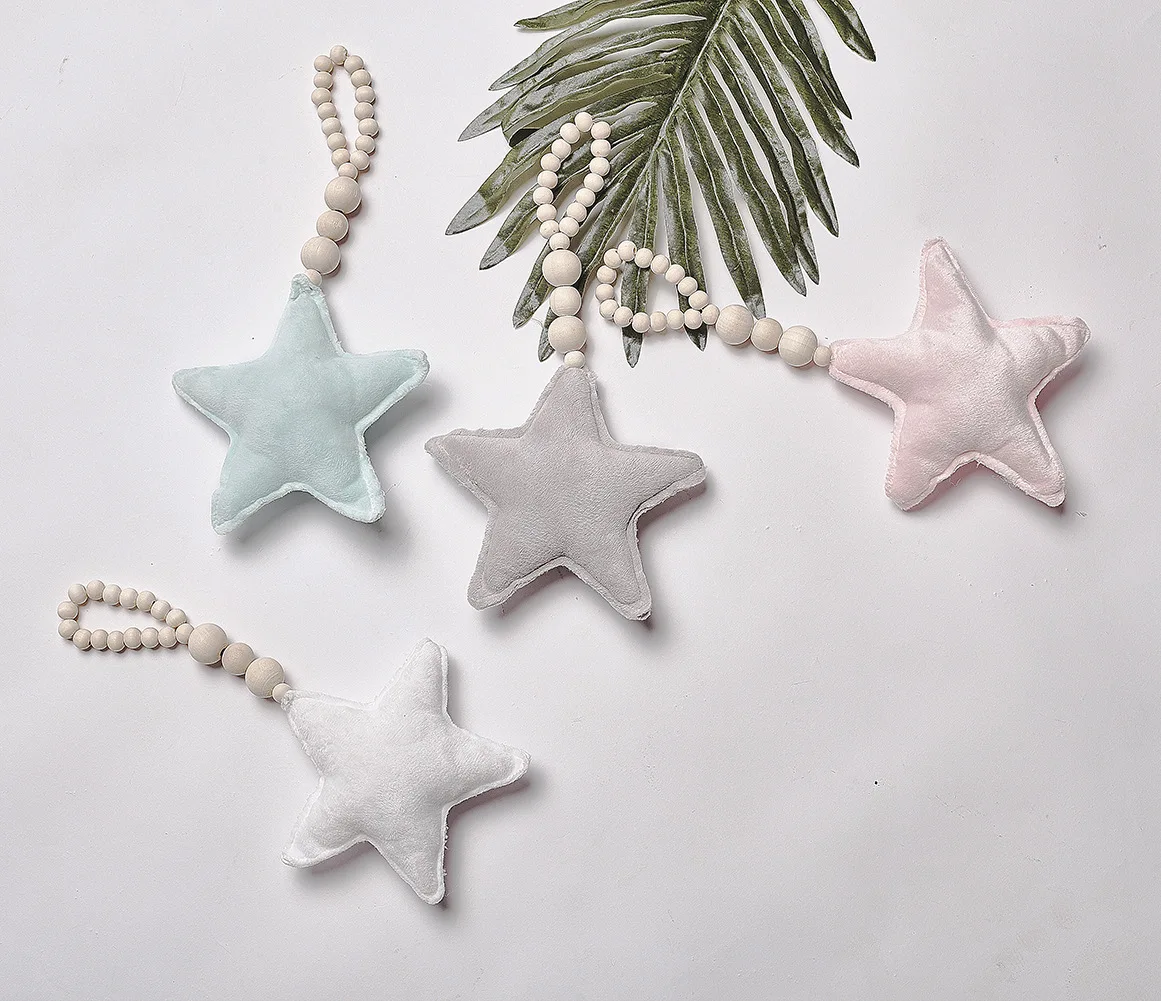

Baby Teether Wooden Newborn Dental Care Baby Stroller Hanging Toy Heart Star Photography Props Baby Bedding Decoration