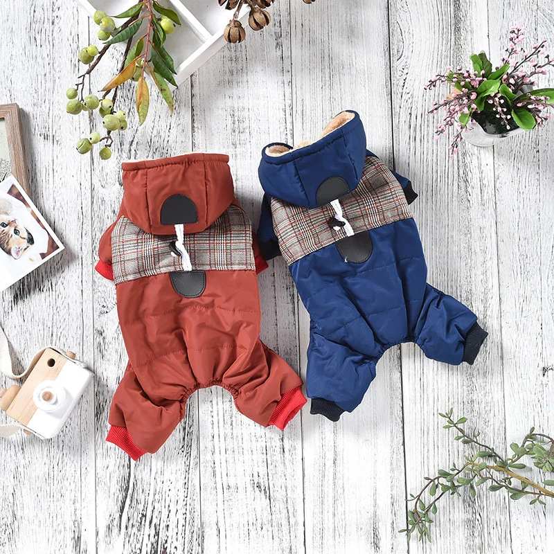 Клетчатая Дизайнерская одежда для собак, разные цвета, размеры S-xxl, теплые комбинезоны для животных, Осень-зима, четыре ноги, одежда для домашних животных