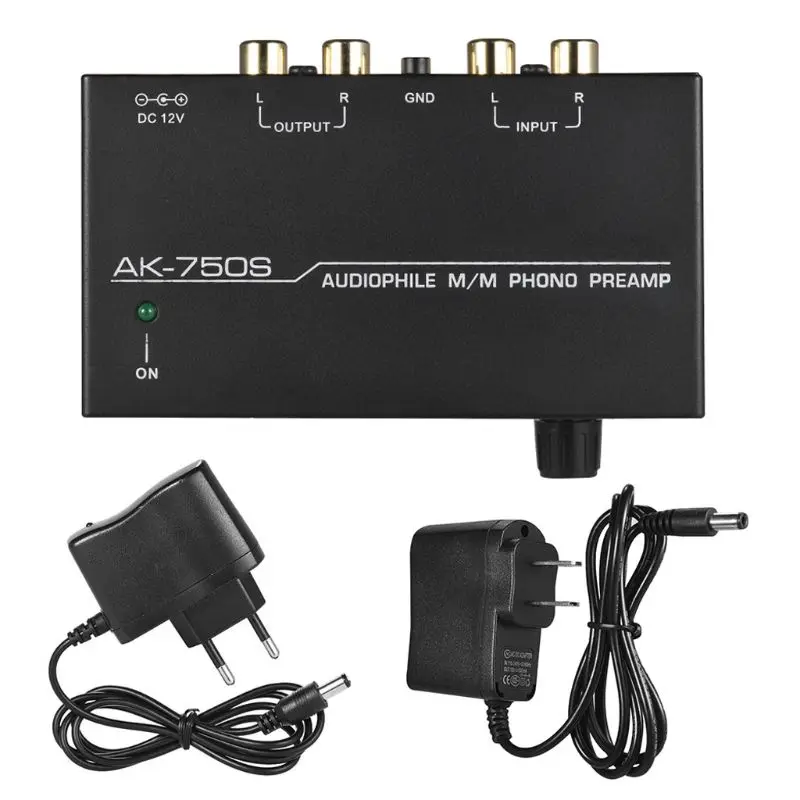

Ak-750S Audiophile M/M Phono Preamp Amp with Level Control Preamplifier Amplifier RCA Input Output Interface US/EU Plug Adapter