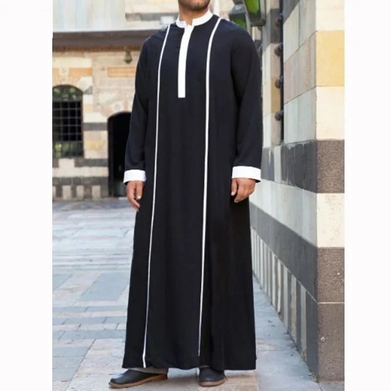 BUSHRA Vestidos Arabe Men Islamic Arabic Kaftan Muslim Long Sleeve Patchwork Abaya Robes Men  الثوب السعودي Jubba Thobe
