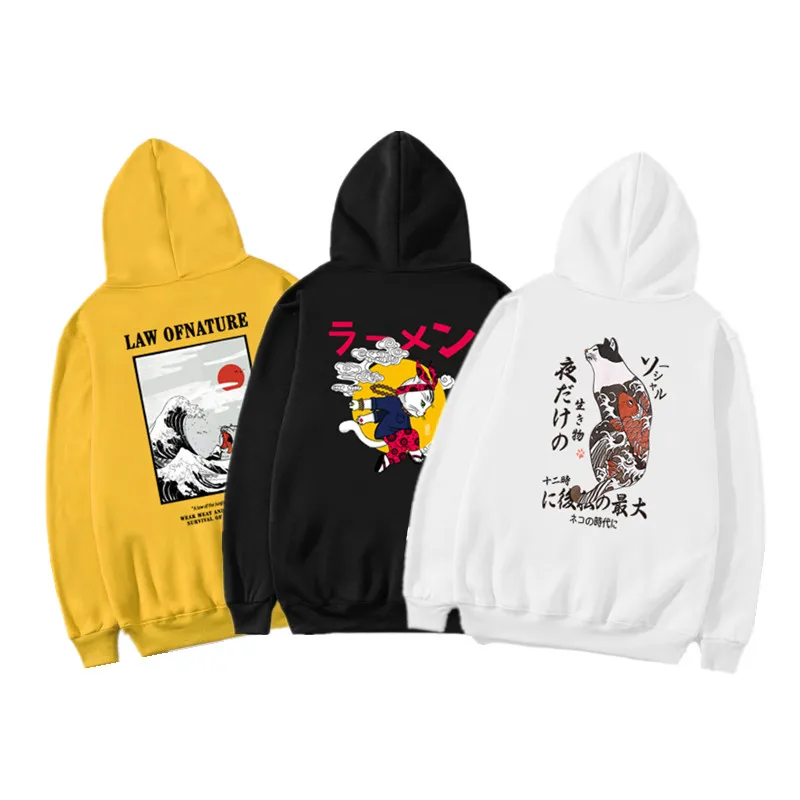 

2019 Fashion Cat Color Hooides Men's Thick Clothes Winter Sweatshirts Men Japan Hip Hop Streetwear Fleece Hoody Man Clothing