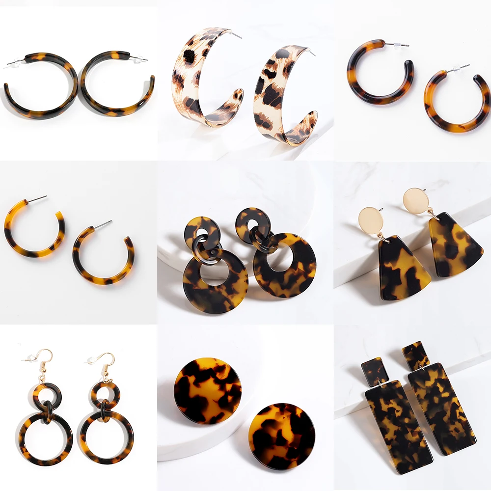 

Vintage ZA Resin Acrylic Leopard Earrings For Women Statement Korean Geometry Big Dangle Drop Earrings Ladies Party Ear Jewelry