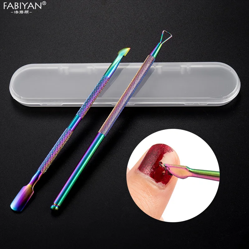 2 шт. Радужный инструмент для маникюра кутикулы с коробкой УФ-гель удаления