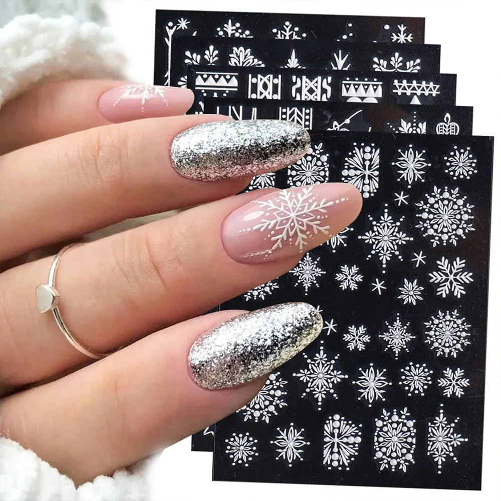 

2021 New Year 5D Nail Art Sticker Winter Christmas Snowflakes Embossed Design For Nails Accessories Foil Manicure Sliders Decals