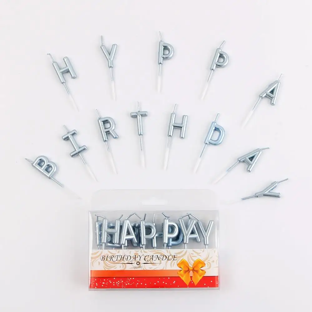 Happy Light Blue 1 комплект золотого и серебряного цвета с надписью «Happy Birthday», праздничный торт, праздничные принадлежности для дня рождения, милые свечки на день рождения для кухни, выпечка в подарок - Цвет: Happy Light Blue
