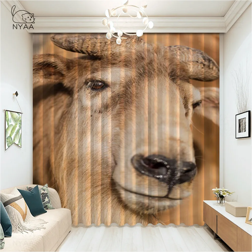 

Bull Landscape Nature Mammal Animal Meadow Cattle Curtain Print Living Room House Curtains Modern Colored Curtains Micro Shading