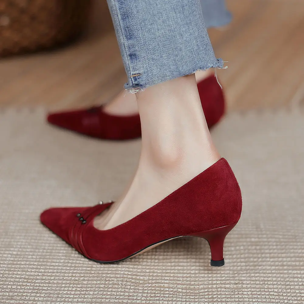 

Karinluna High Quality Elegant Women Shoes New Arriavls Cow Suede Office Ladies slip-on Med Heel Women Pumps Big Size 40