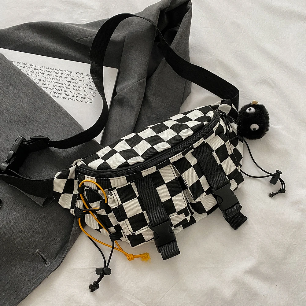 

Women Waist Belt Bags Trend Plaid Canvas Chest Packs Zipper Fashion Bum Bag Travel Crossbody Chest Bags