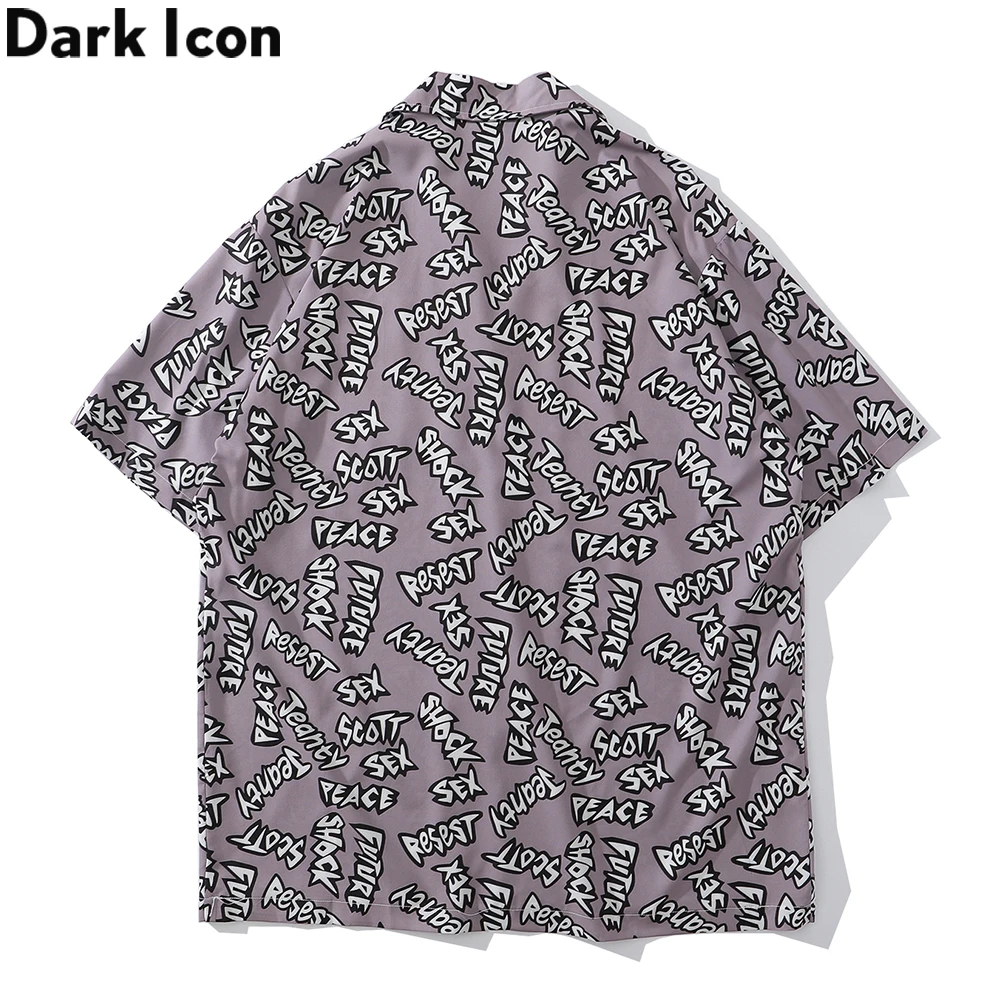 Мужская винтажная рубашка с принтом темных иконок уличная гавайская летняя