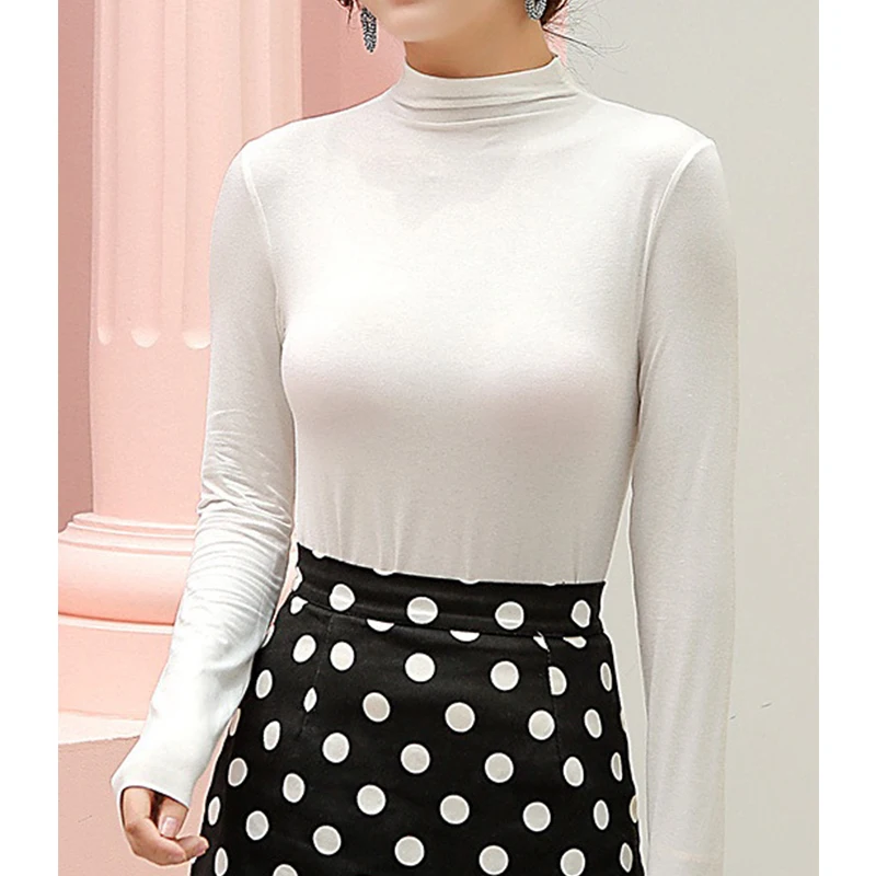 Женская Однотонная футболка с высоким воротником облегающая теплая длинным