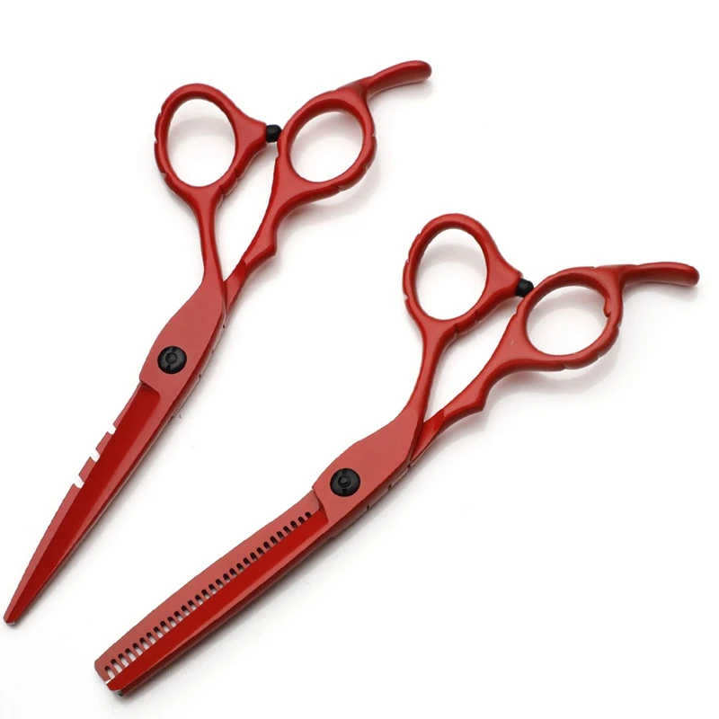 

Hair Scissors Professional Hairdressing Scissors Set Cutting+Thinning Barber Shop Salon Shears Red
