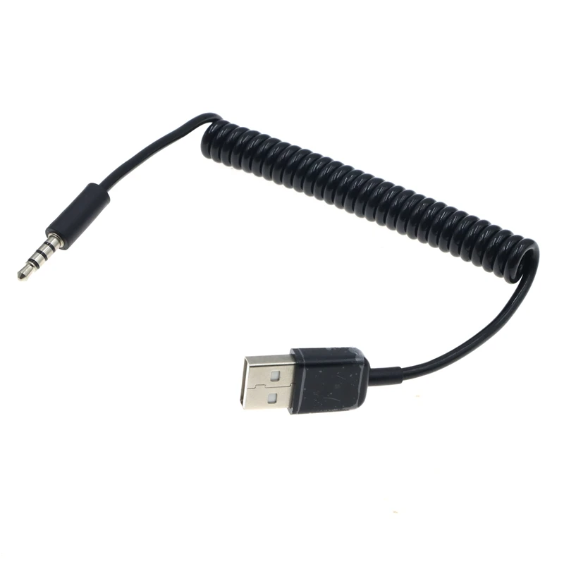 Фото Кабель-адаптер 1м, 3.5мм AUX Audio на USB 2.0 (штекер), пружинный, растягивающийся, для зарядки, подходит для автомобиля, MP3, дропшиппинг №3