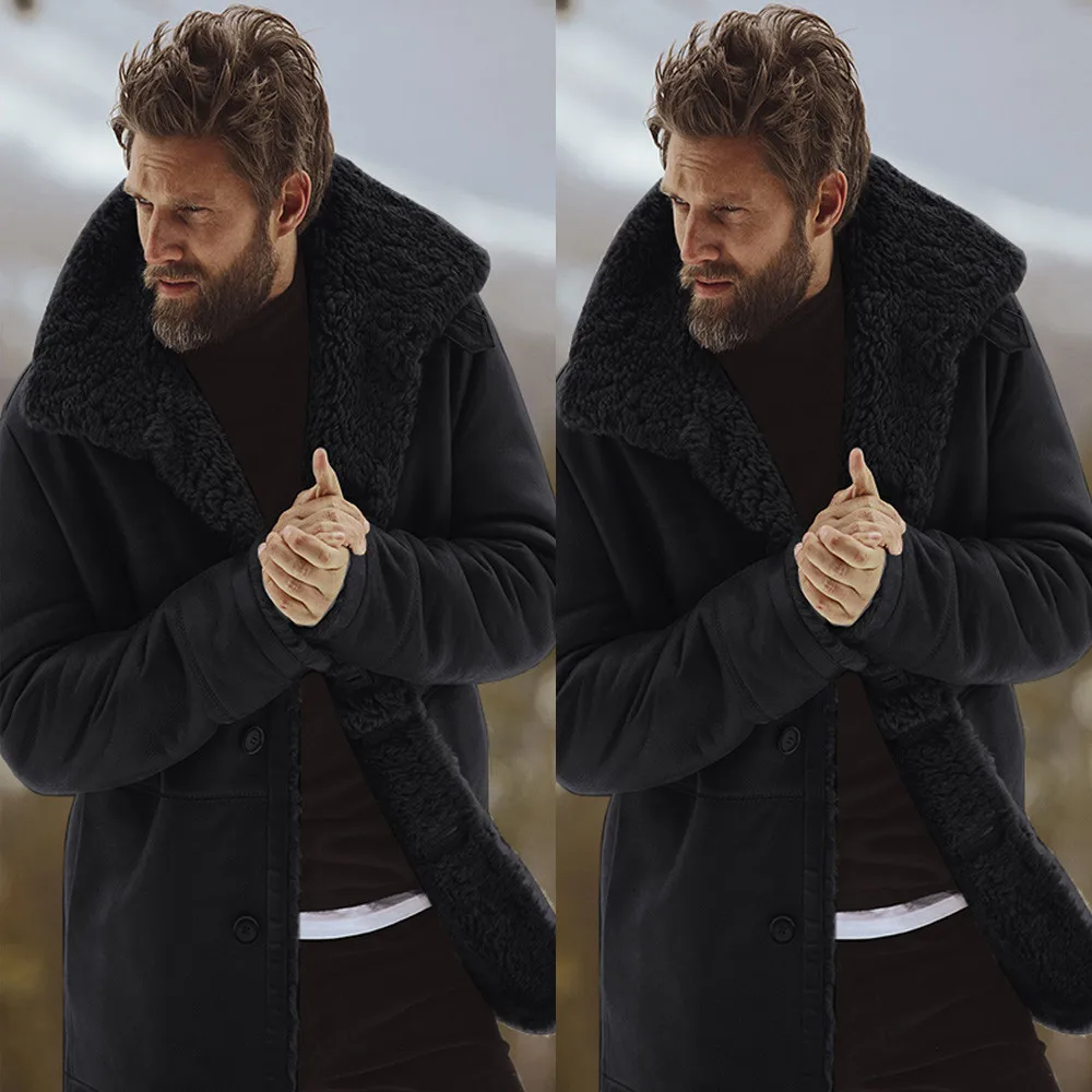 Модная мужская зимняя куртка из овчины теплая шерстяная подкладка горные Куртки