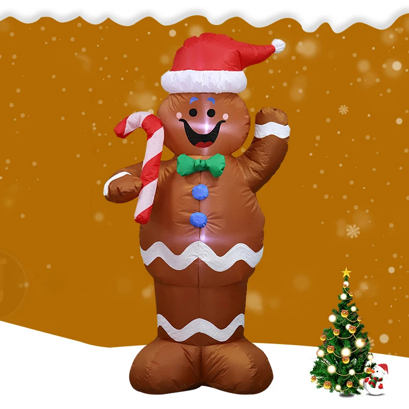 

5Ft Christmas Inflatable Santa Claus Gingerbread Snow Man Hold Candy Stick Decor For Indoor Outdoor Diy Decoration