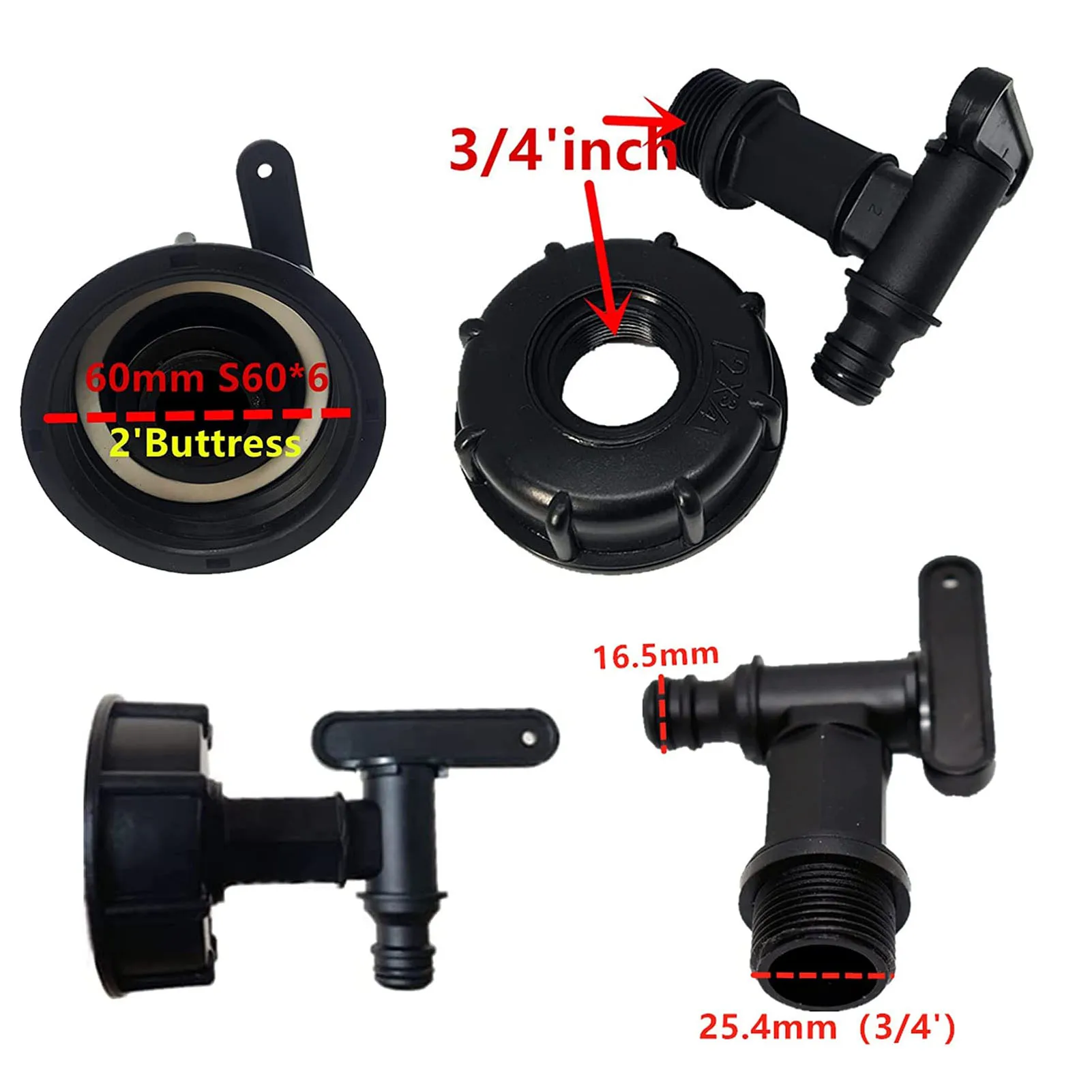 1PCS S60x6 Thread Plastic IBC Tank Tap To 3/4 Inch Garden Hose Connector Replacement Barrel Joint Exhaust Faucet Switch There | Дом и сад