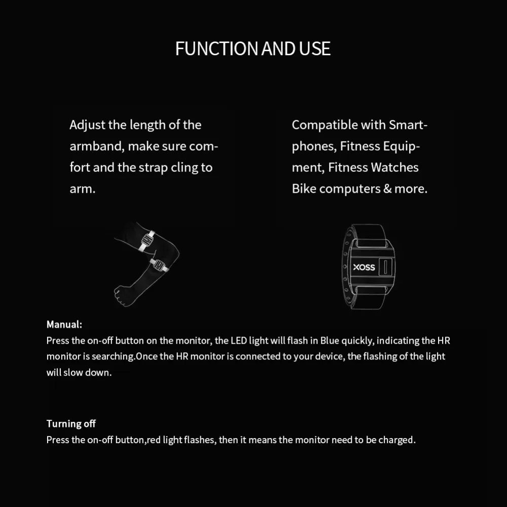 Браслет XOSS, монитор сердечного ритма, Bluetooth 4,0& ANT+, Беспроводные аксессуары для здоровья, фитнес-трекер для бега и велоспорта