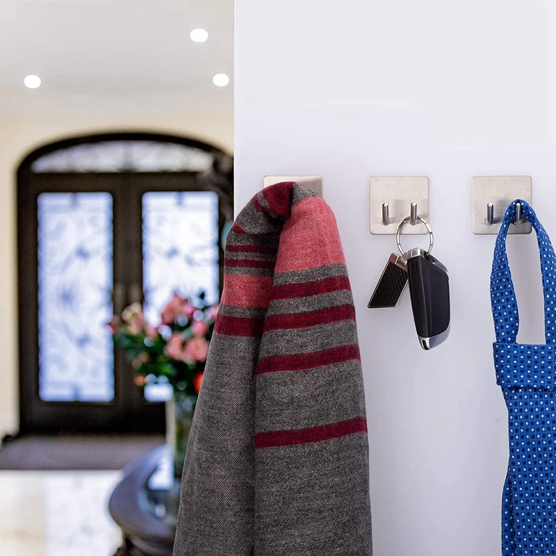 

4 Pcs Adhesive Hooks,Stainless Steel Twin Spike Wall Hooks,Towel Hook,Kitchen Bathroom Holder for Razor,Loofah,Spatula