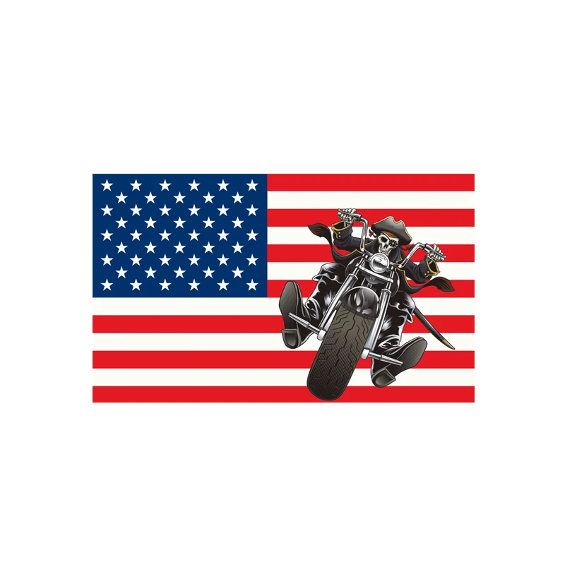 Pirate Riding Motorcycle American Flag  3*5 ft 90*150 cm 100 d polyester Flying
