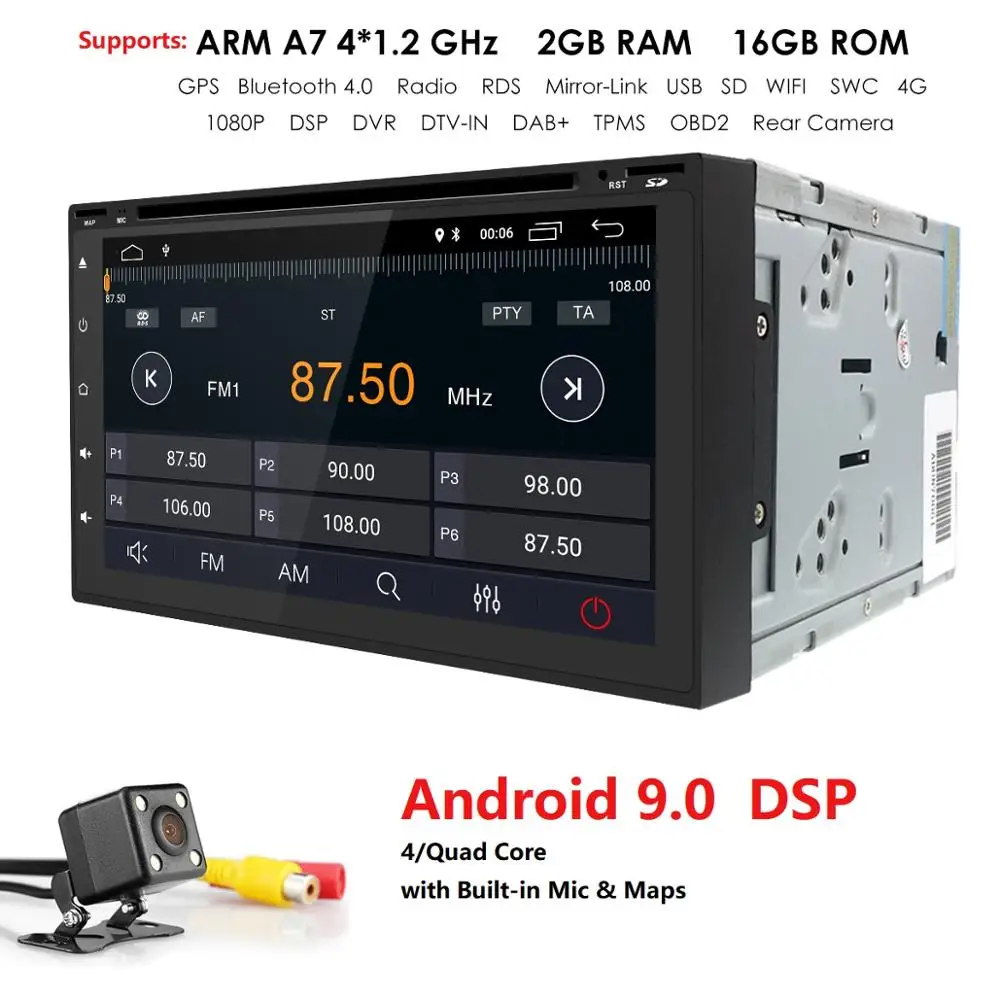 2Din Android 9,0 автомобильный dvd-плеер радио для Nissan Volkswagen TOYOTA Honda KIA hyundai Lada mazda Универсальный Автомобильный gps навигатор dab