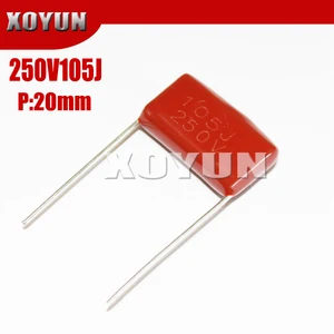 Полипропиленовый пленочный Конденсатор CBB 250V105J, 10 шт.лот, шаг 1 мкФ, 20 мм, 105J, 250 В
